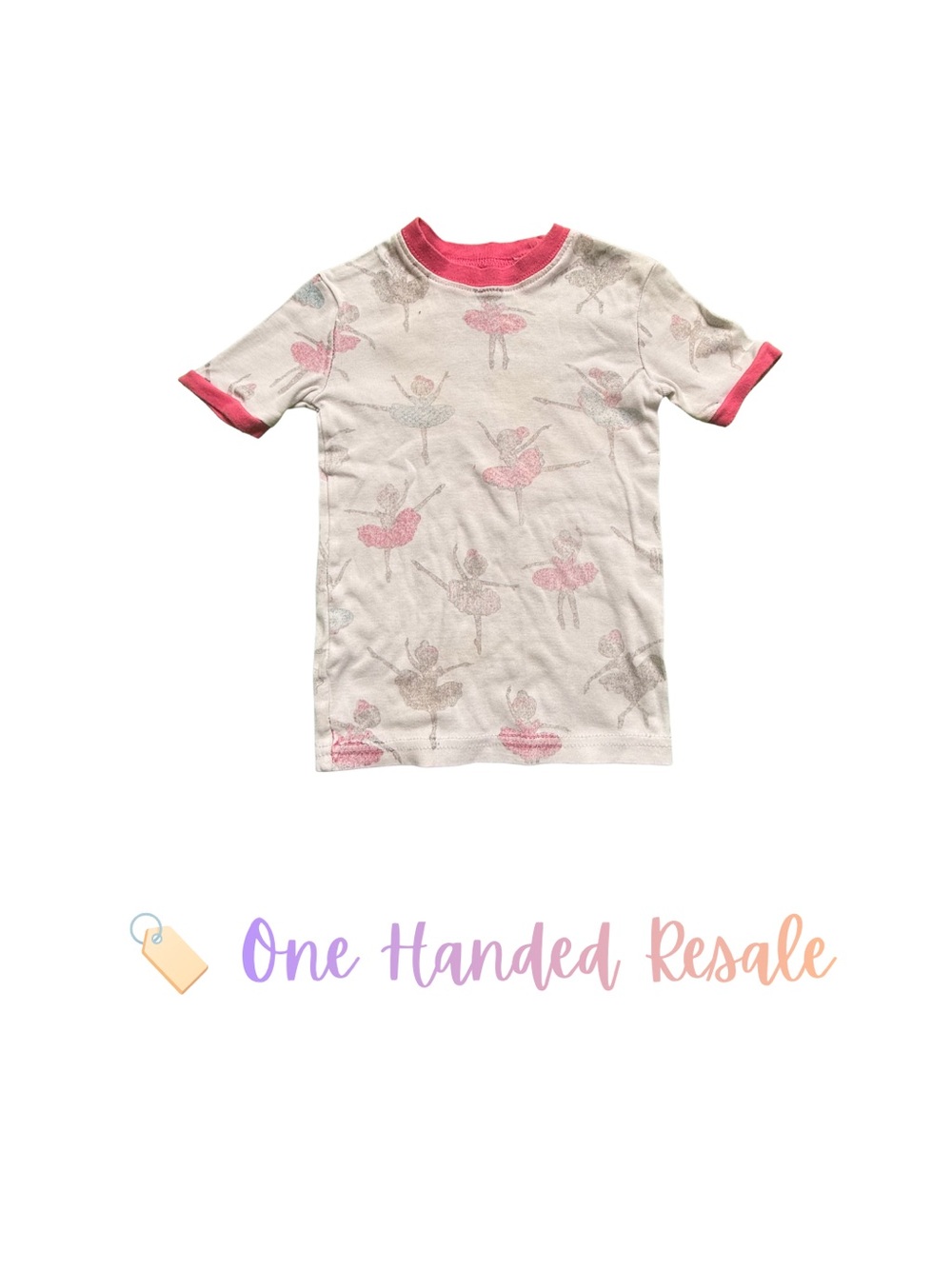 🧑‍🩰 Joyond Girls' White Ballerina Print Pajama Top w/ Pink Trim 3T (3Y)